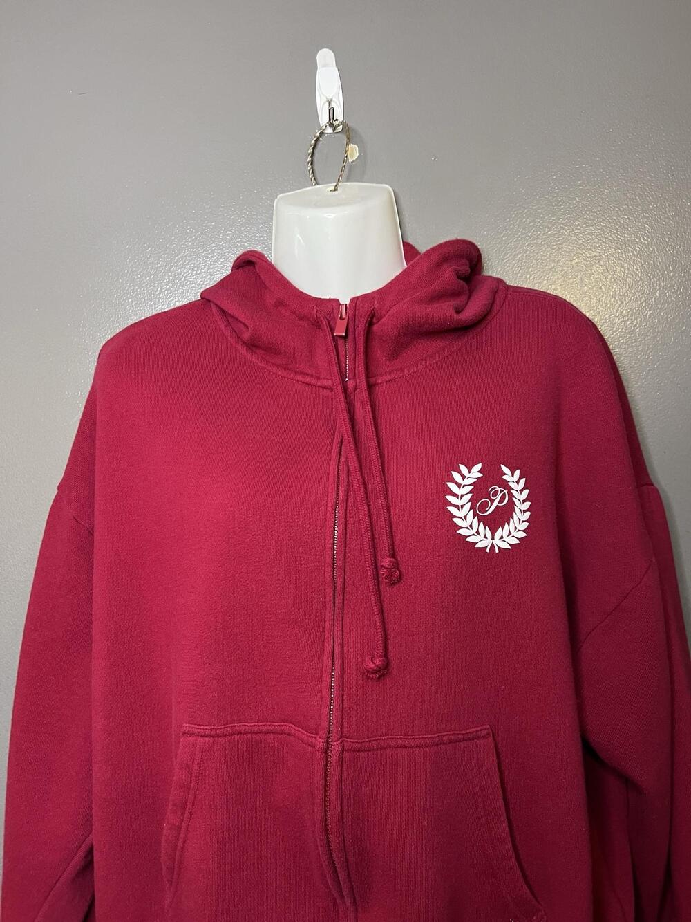 PINK Victoria's Secret Hoodie Womens Medium Red Full Zip Fleece Logo Sweatshirt